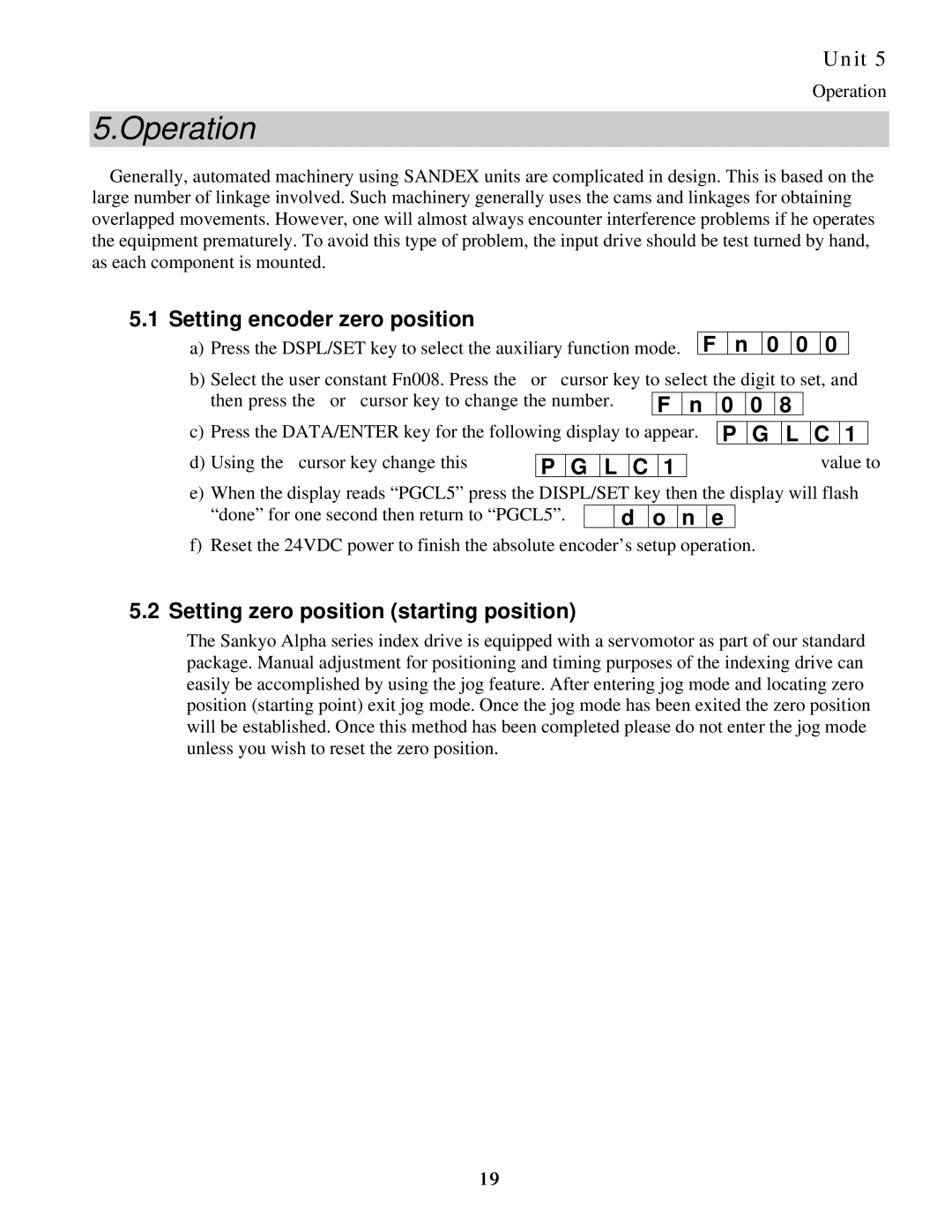 Sankyo 11AR manual Operation, Setting encoder zero position, 0 0, L C, Setting zero position starting position 