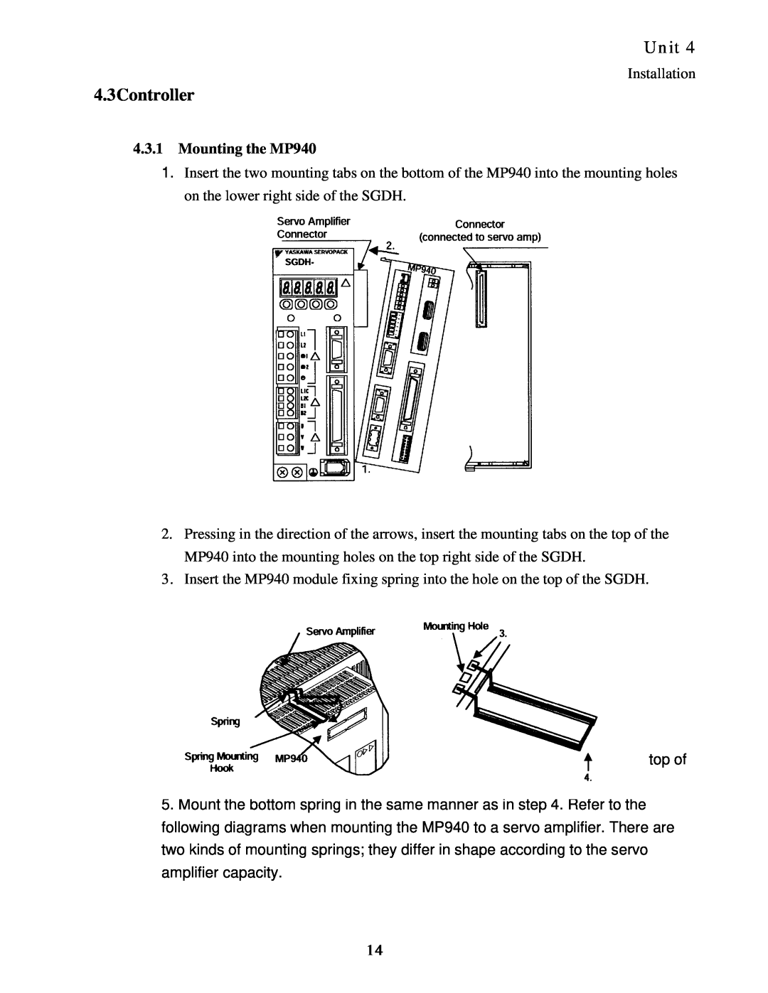 Sankyo 11AR manual 4.3Controller, Unit, 4.3.1Mounting the MP940 