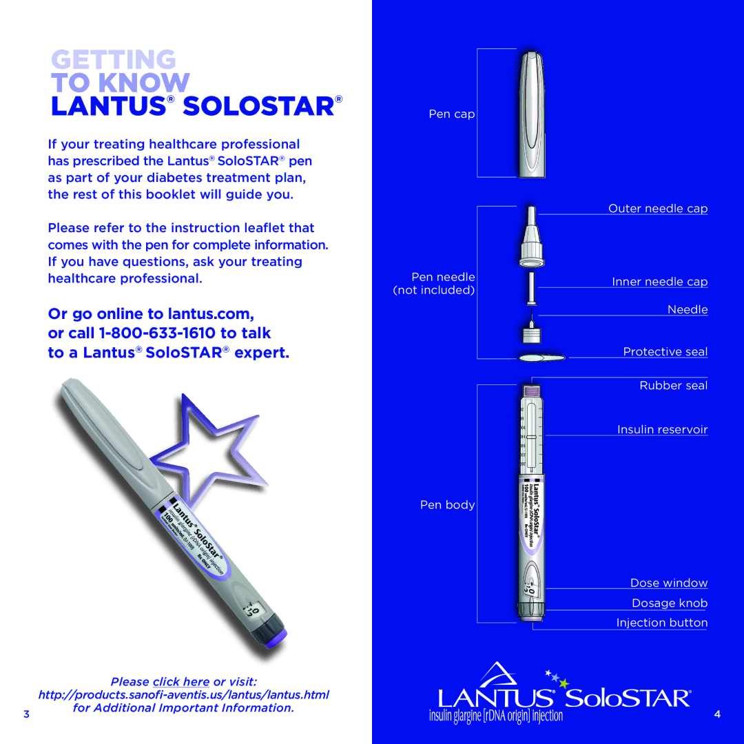 Sanofi-aventis Lantus SoloSTAR manual Getting, Lantus Solostar 