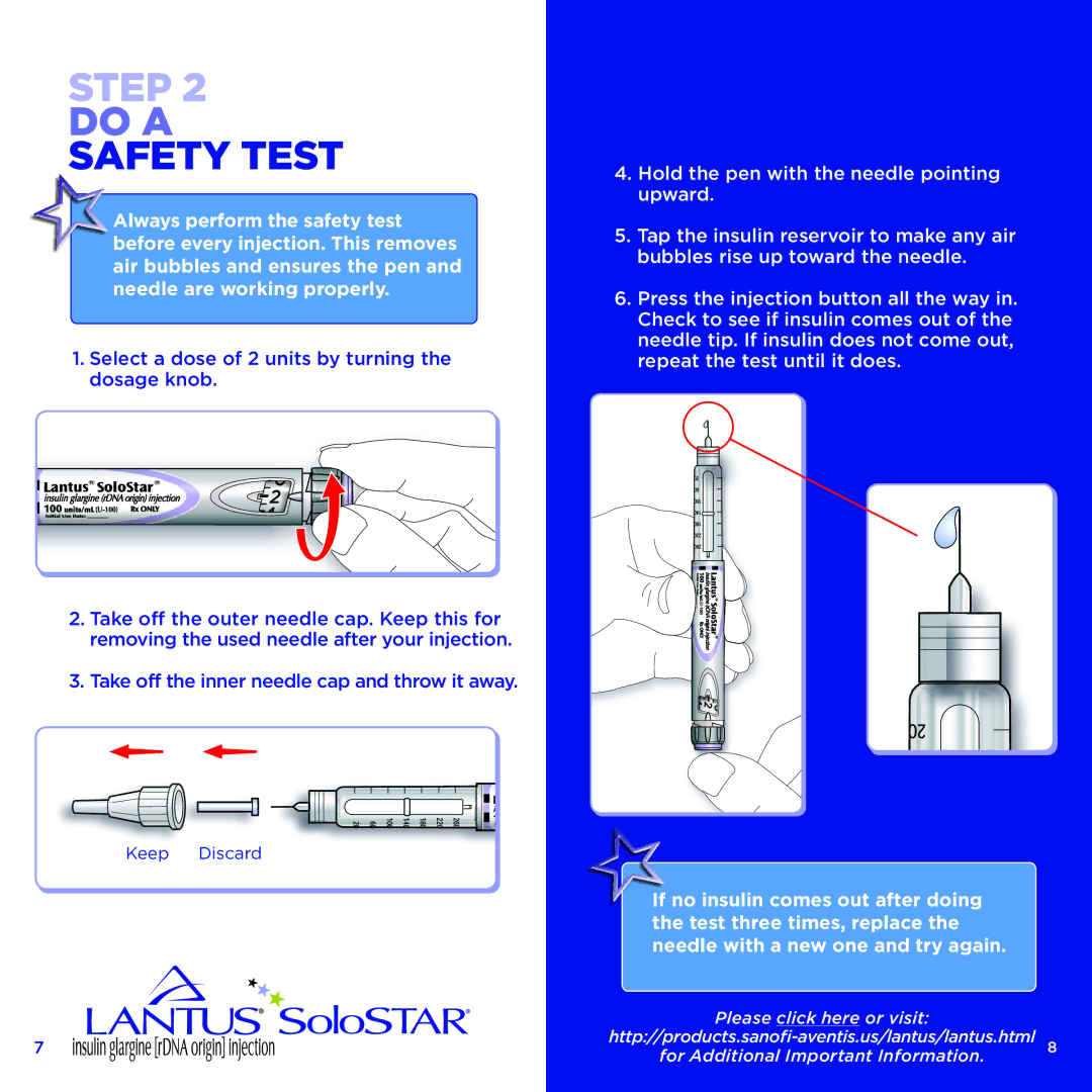 Sanofi-aventis Lantus SoloSTAR manual Do a, Safety Test 