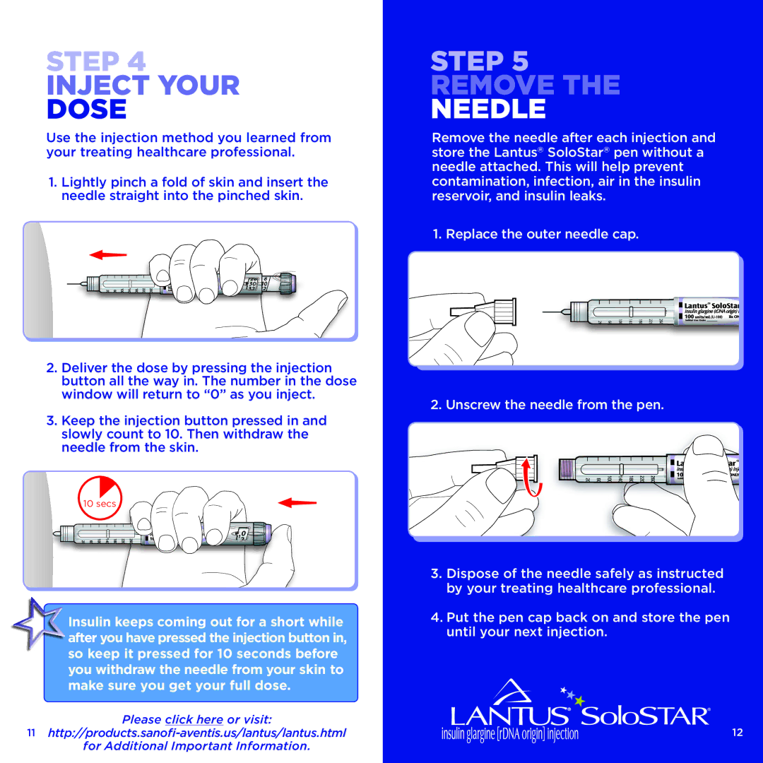 Sanofi-aventis Lantus SoloSTAR manual Inject Your, Dose, Remove, Needle 