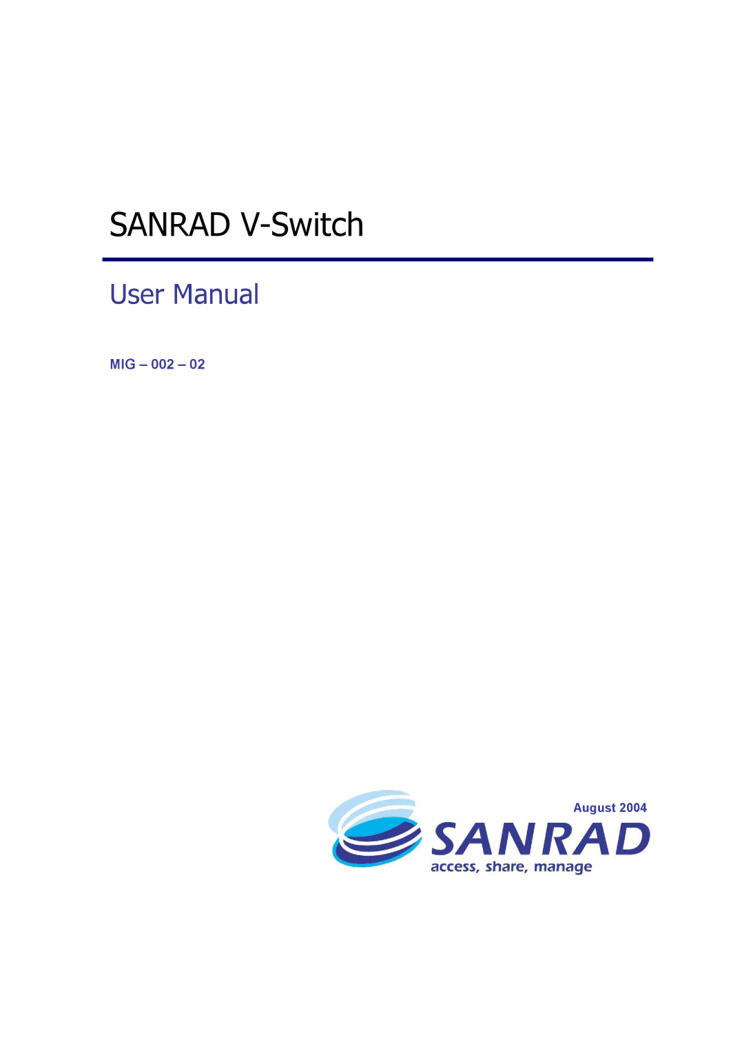 SANRAD manual Sanrad V-Switch 