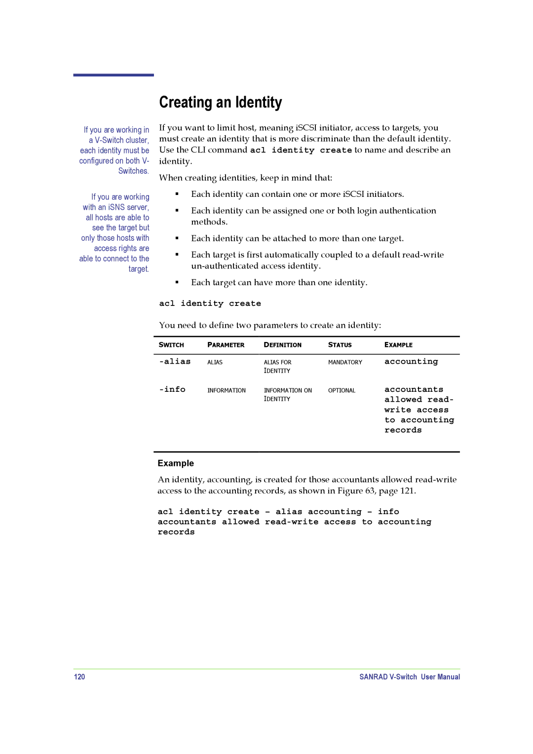 SANRAD V-Switch manual Creating an Identity 