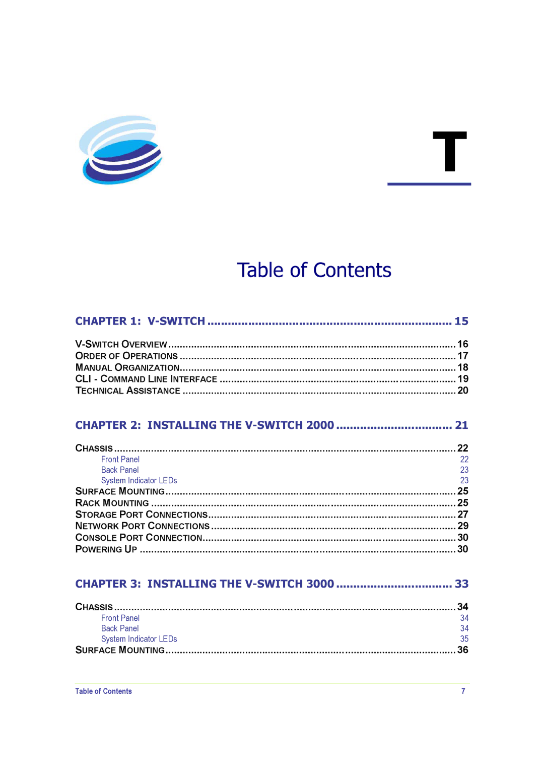 SANRAD V-Switch manual Table of Contents 