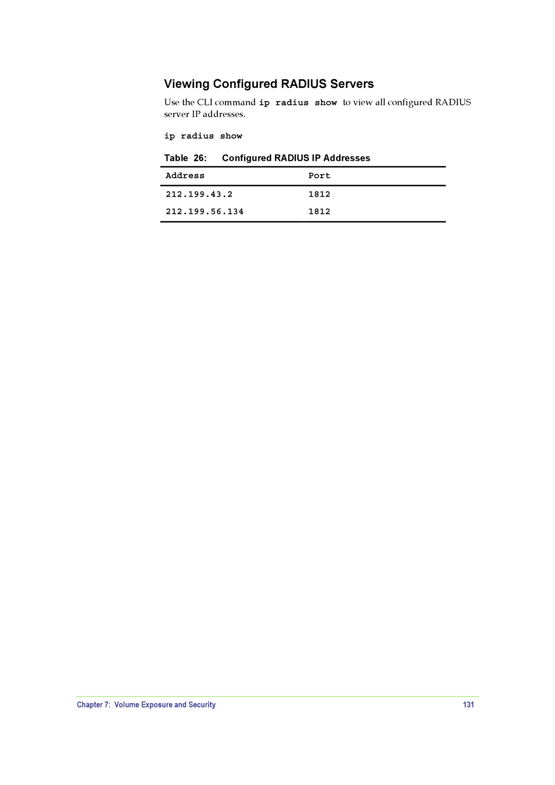 SANRAD V-Switch manual Ip radius show, AddressPort 212.199.43.21812 212.199.56.1341812, Volume Exposure and Security 131 