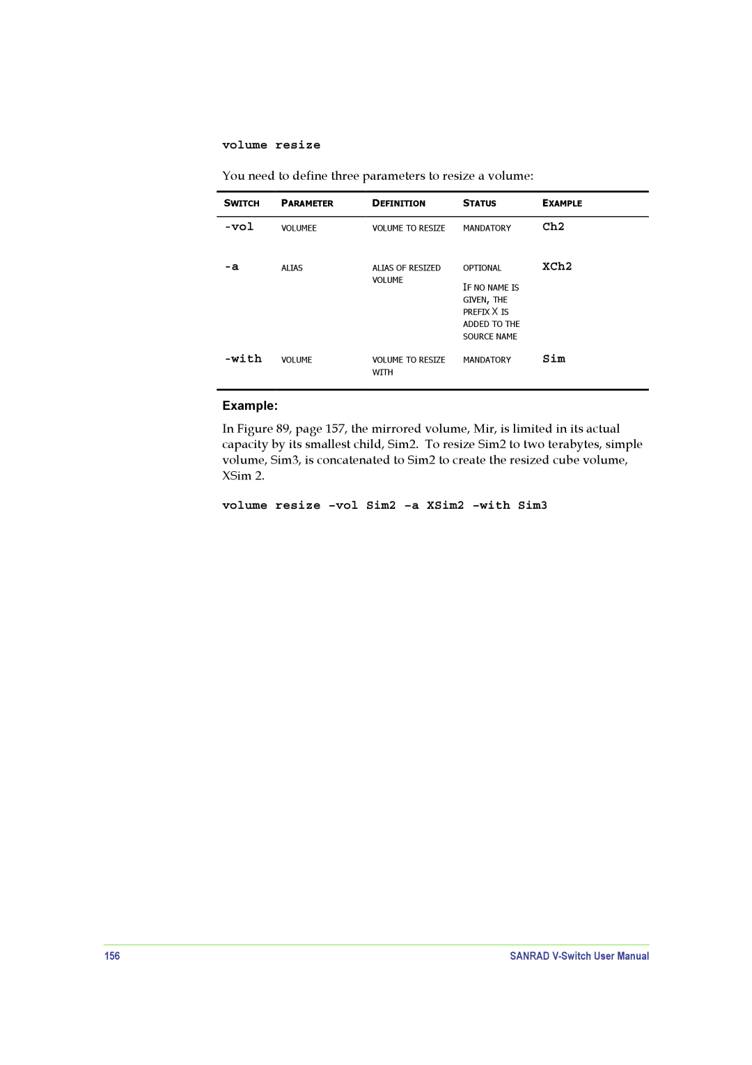 SANRAD V-Switch manual Vol With, XCh2, Volume resize -vol Sim2 -a XSim2 -with Sim3 