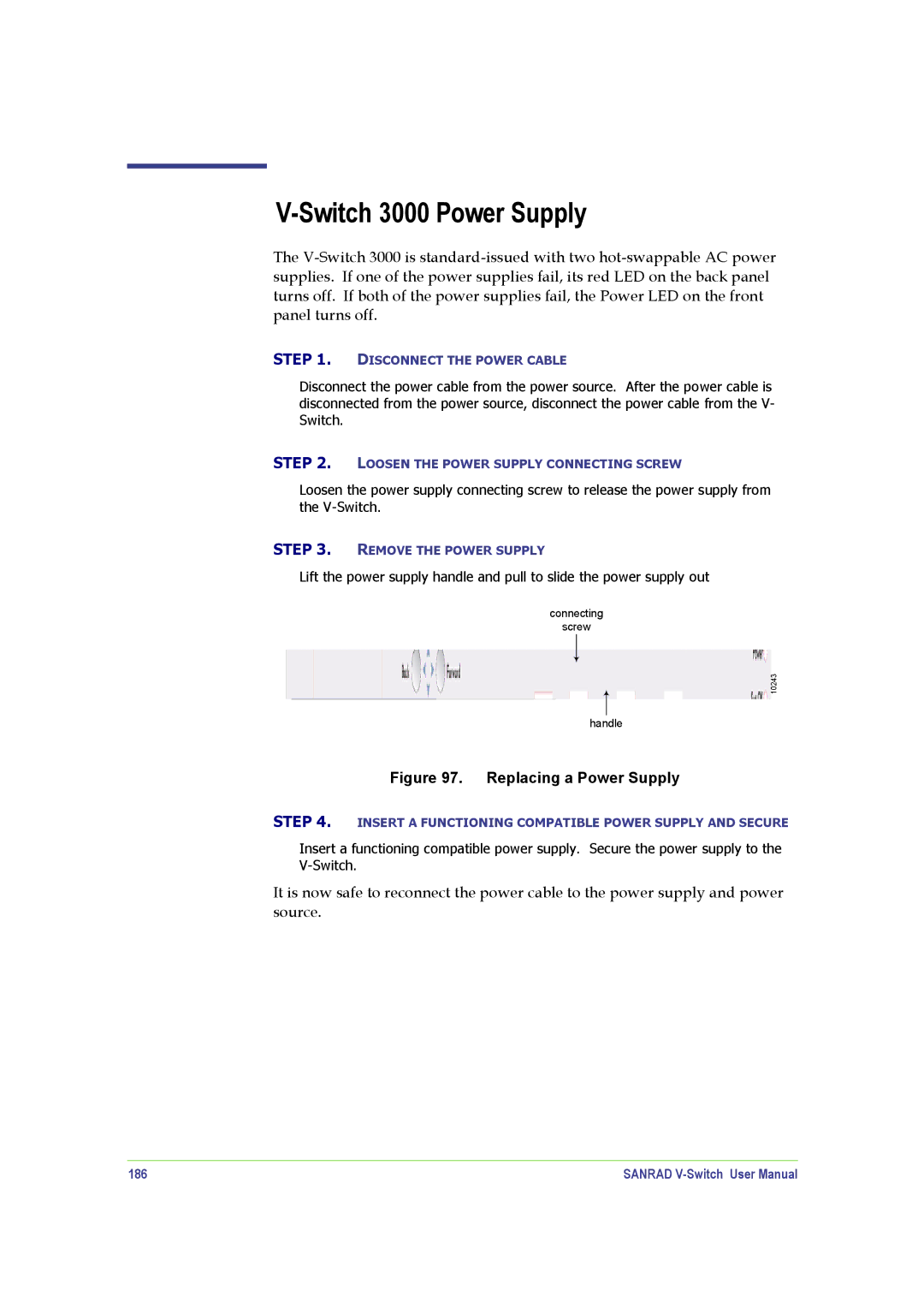 SANRAD V-Switch manual Switch 3000 Power Supply, 186 