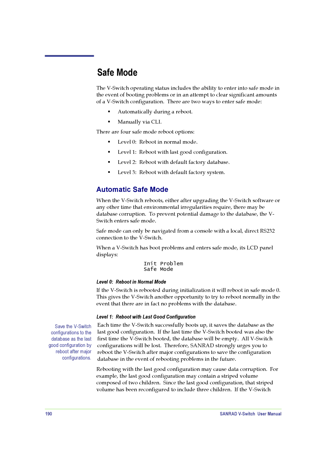 SANRAD V-Switch manual Automatic Safe Mode, 190 