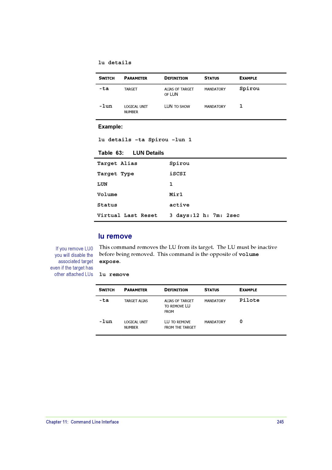 SANRAD V-Switch manual Lu details, Expose Lu remove, Command Line Interface 245 