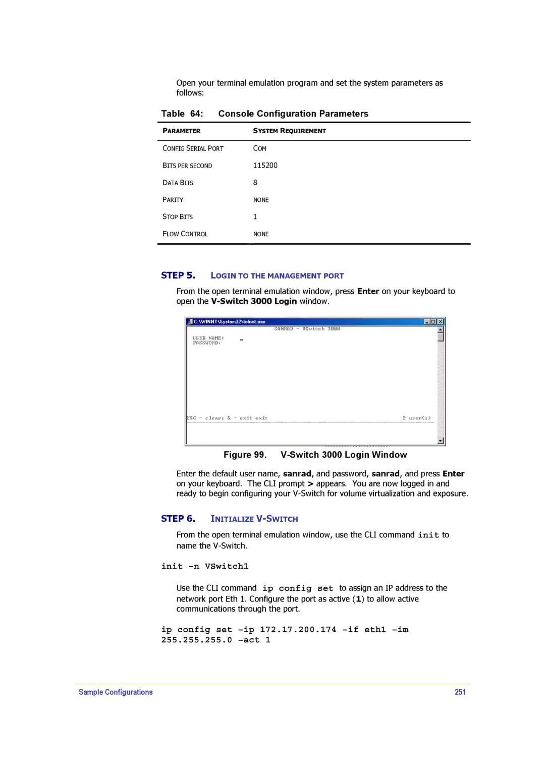 SANRAD V-Switch manual Init -n VSwitch1, Sample Configurations 251 