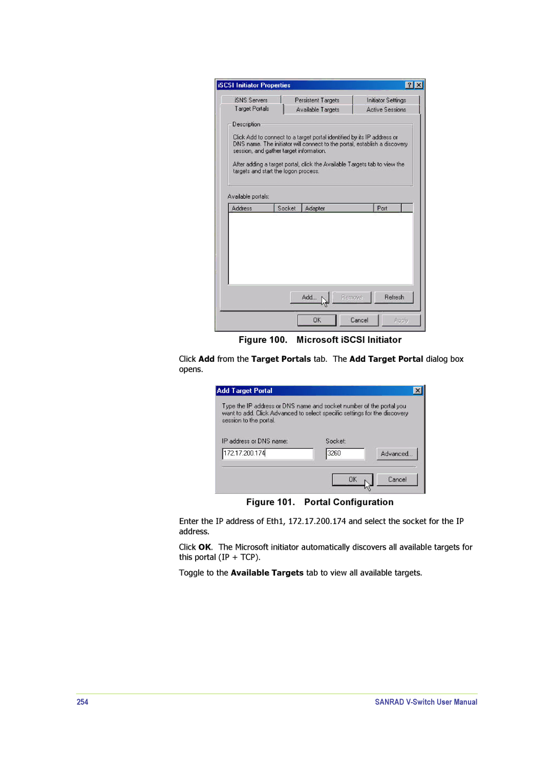 SANRAD V-Switch manual Microsoft iSCSI Initiator, 254 