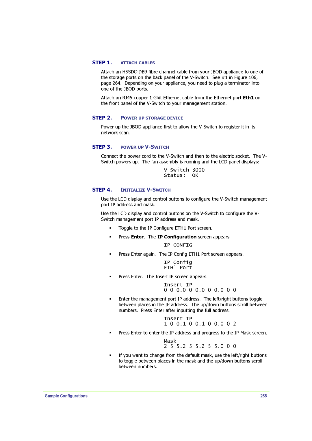 SANRAD V-Switch manual Insert IP 0.0 0 0.0 0 0.0 0, Sample Configurations 265 