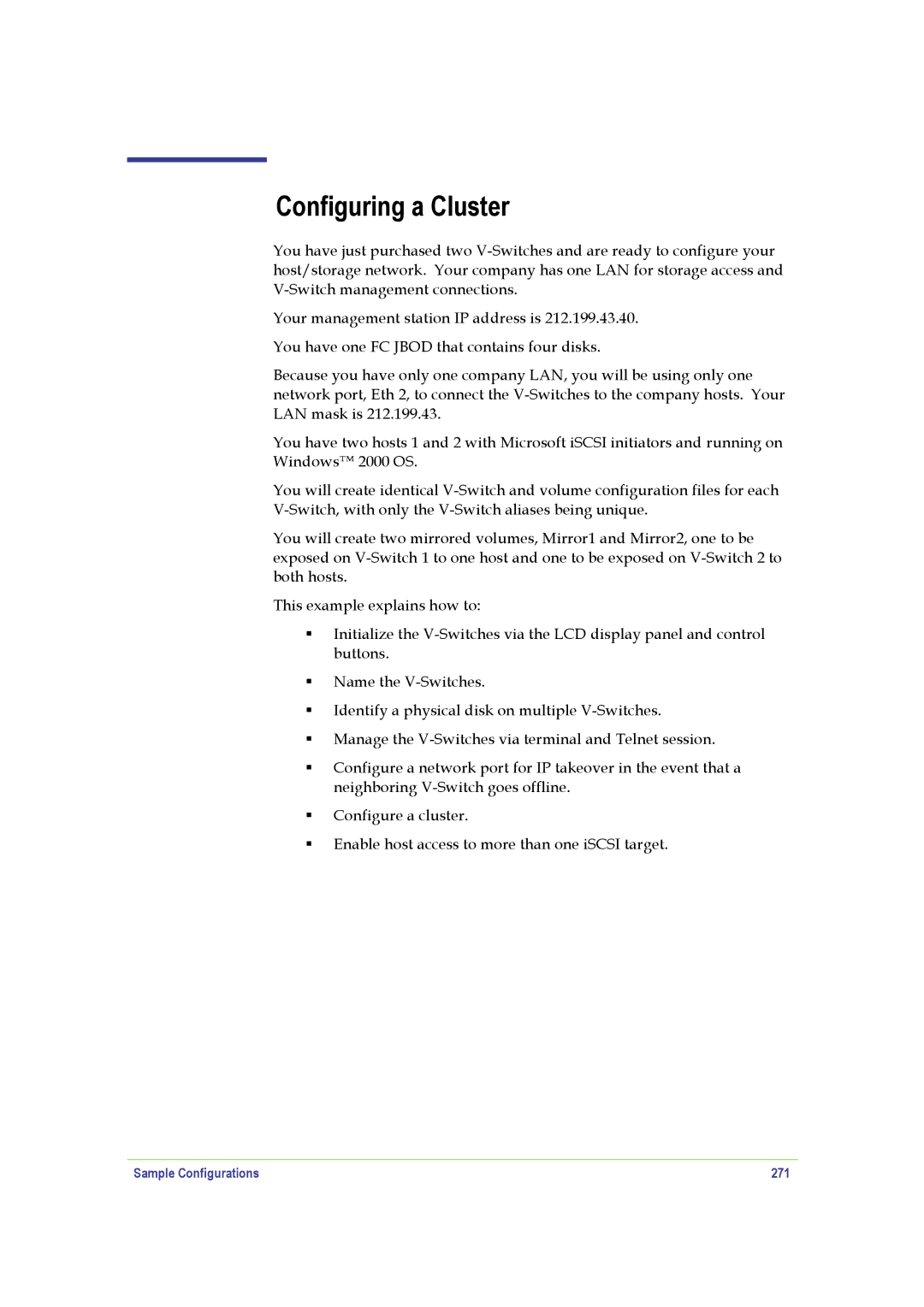 SANRAD V-Switch manual Configuring a Cluster, Sample Configurations 271 