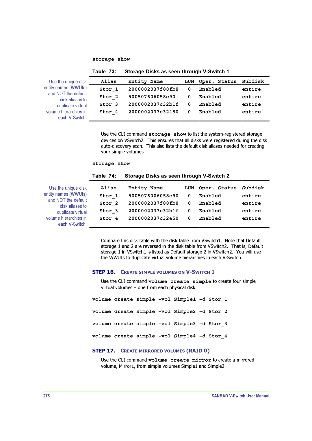 SANRAD V-Switch manual Storage show, 278 