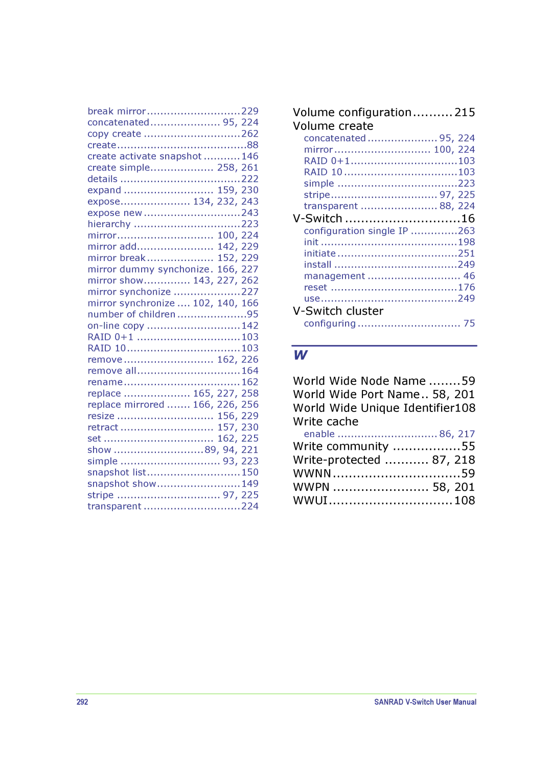 SANRAD V-Switch manual Volume create, 292 