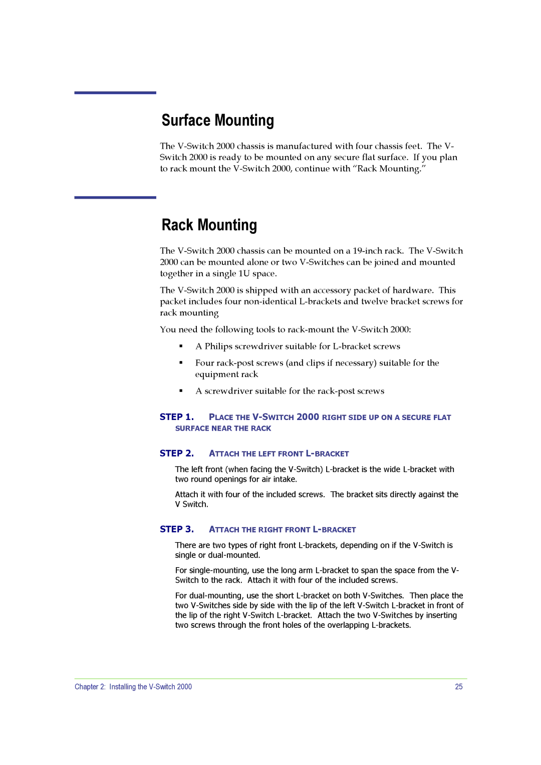 SANRAD V-Switch manual Surface Mounting, Rack Mounting 