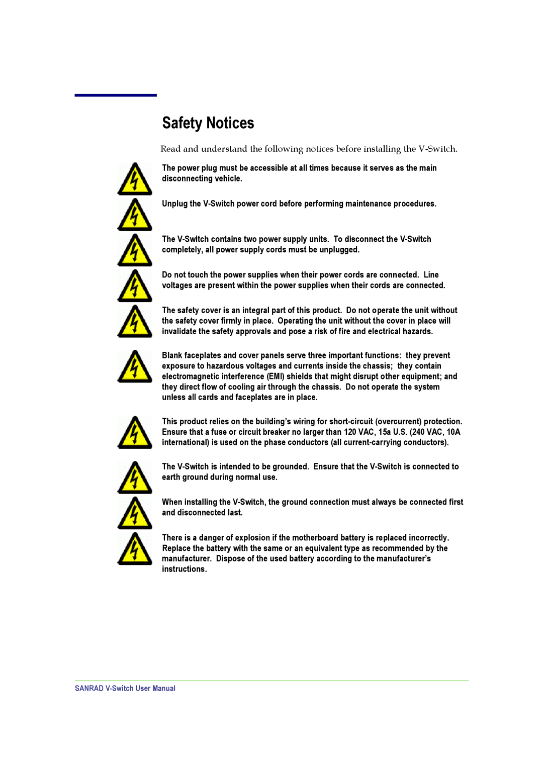 SANRAD V-Switch manual Safety Notices 