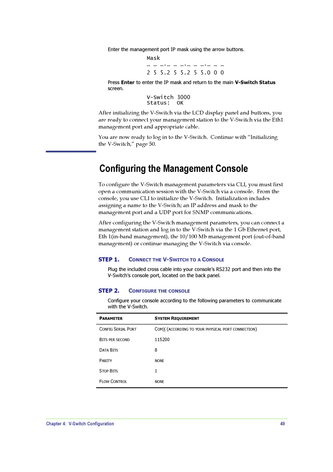 SANRAD V-Switch manual Configuring the Management Console 