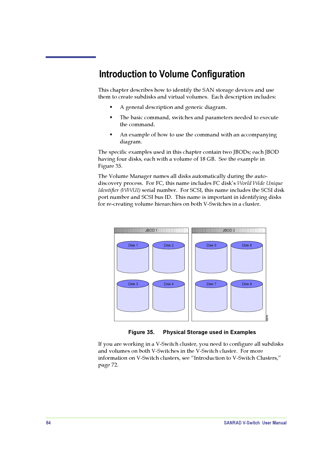 SANRAD V-Switch manual Introduction to Volume Configuration, Physical Storage used in Examples 