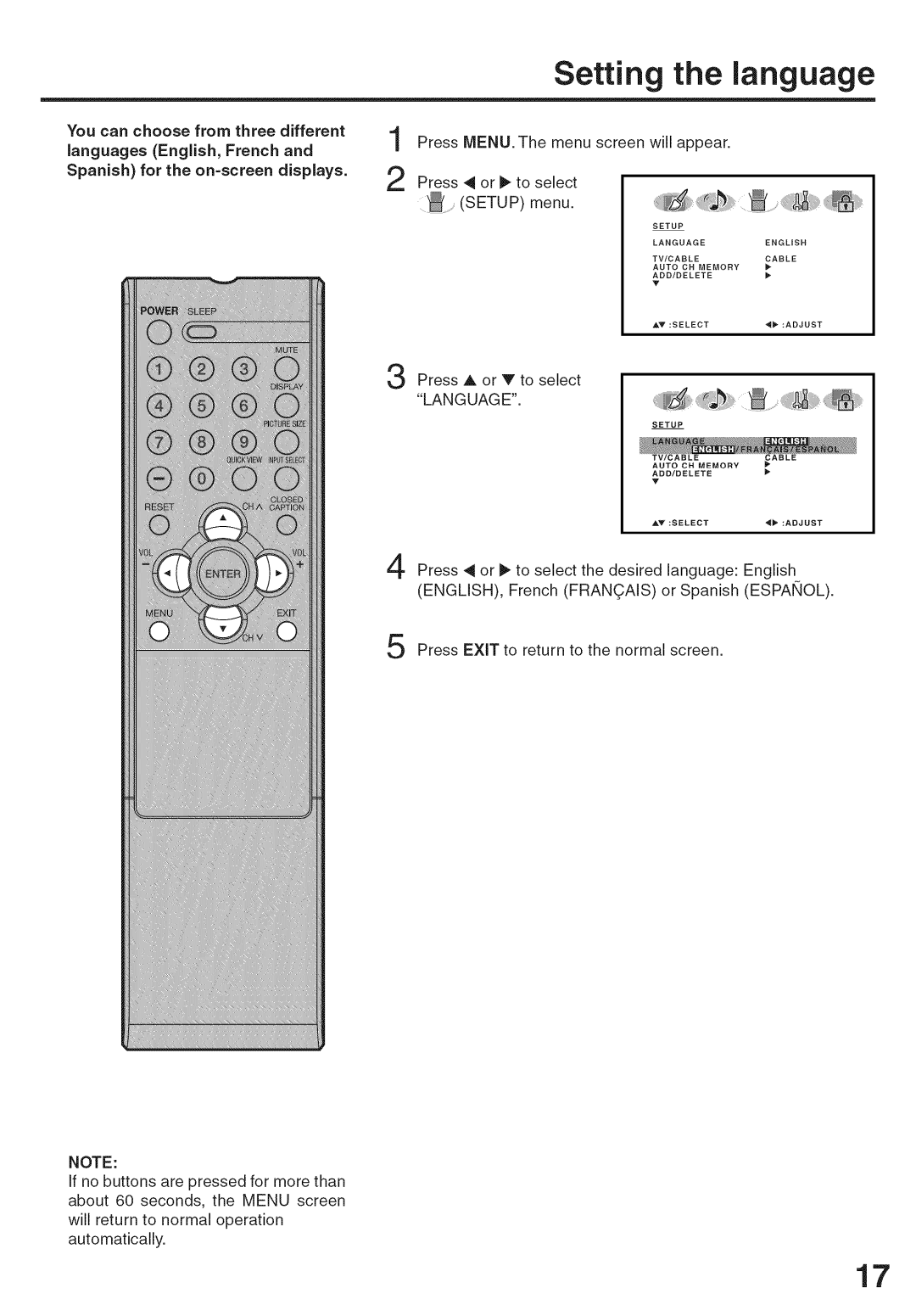 Sansui HDLCD-3700 owner manual Setting the language 