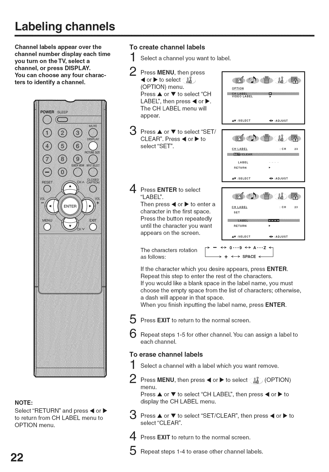 Sansui HDLCD-3700 owner manual Labeling channels, Labels 