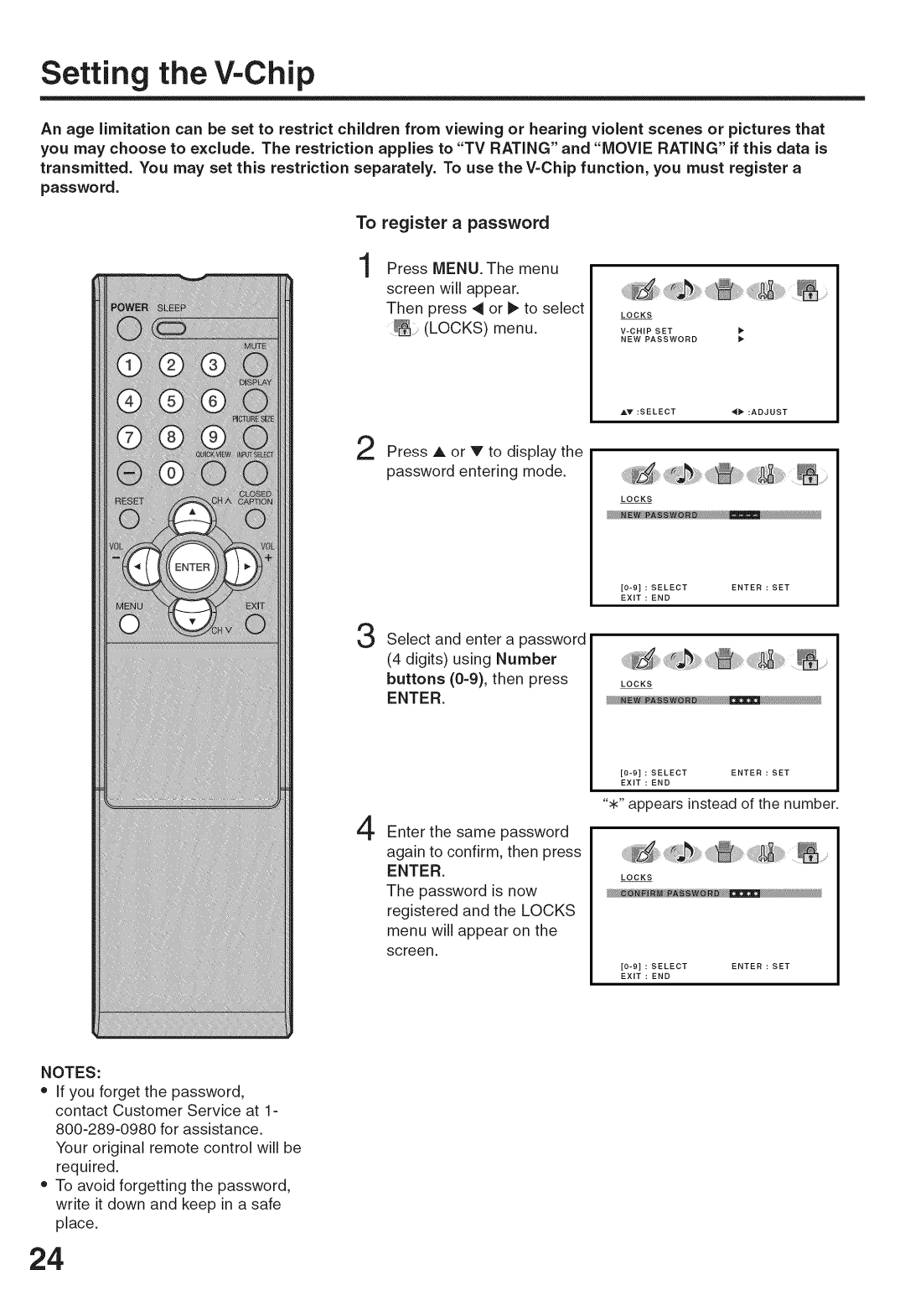 Sansui HDLCD-3700 owner manual Setting the V-Chip, Enter 