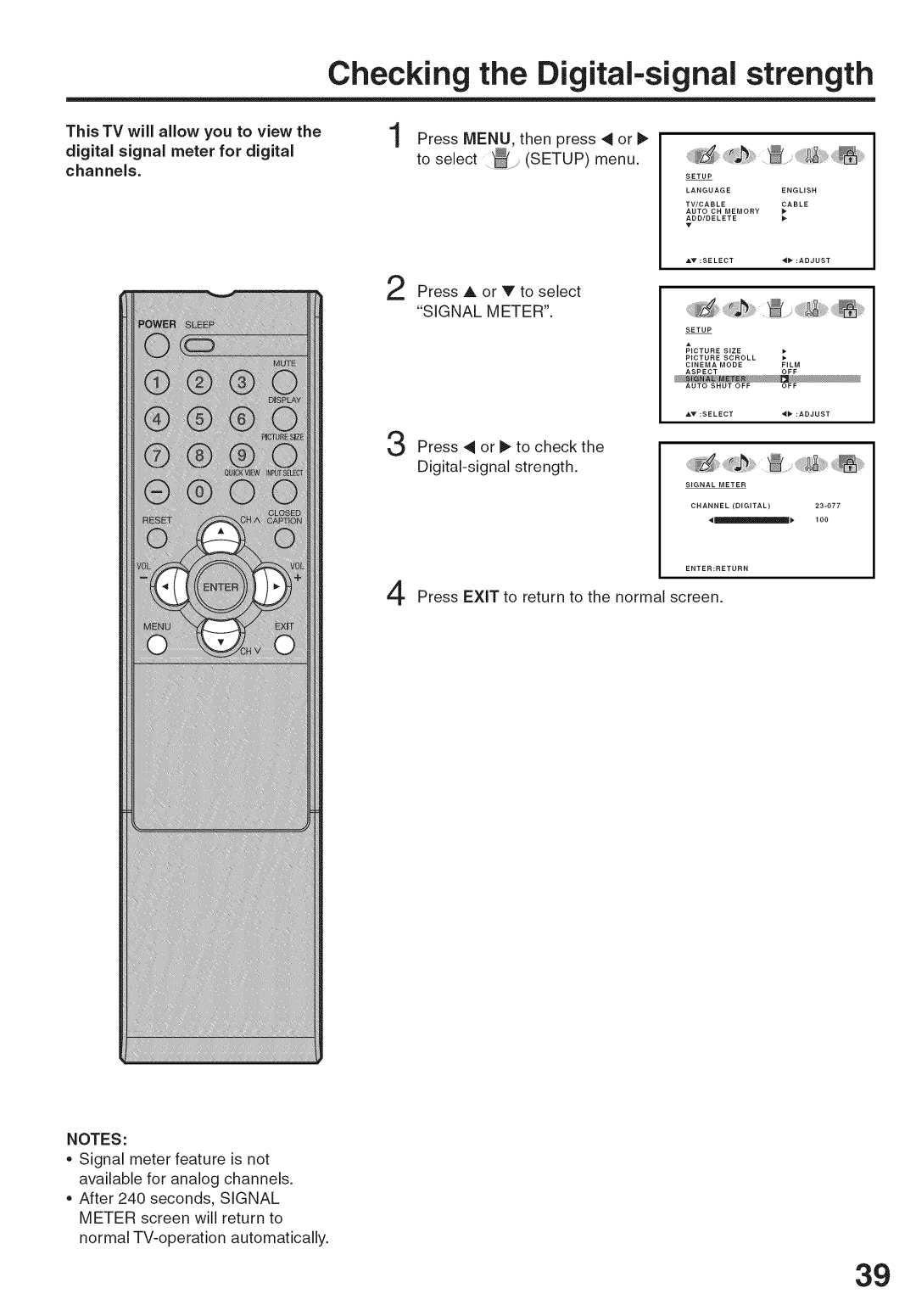 Sansui HDLCD-3700 owner manual Checking the Digital-signal strength 