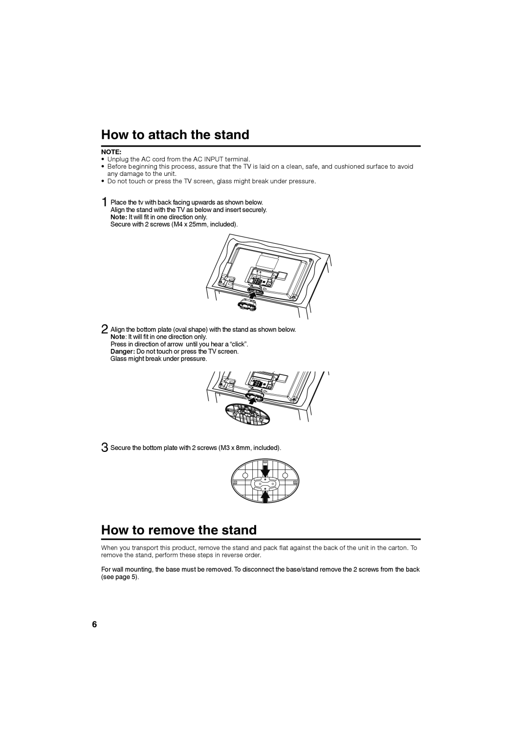 Sansui HDLCD185W owner manual How to attach the stand, How to remove the stand 