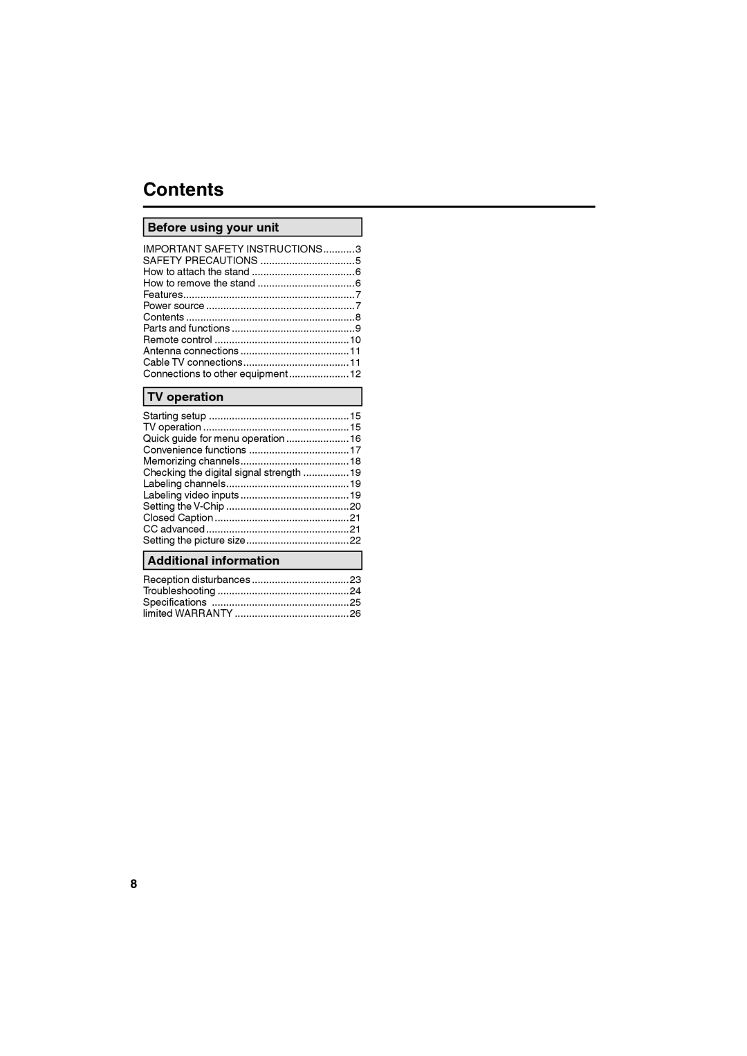 Sansui HDLCD185W owner manual Contents 