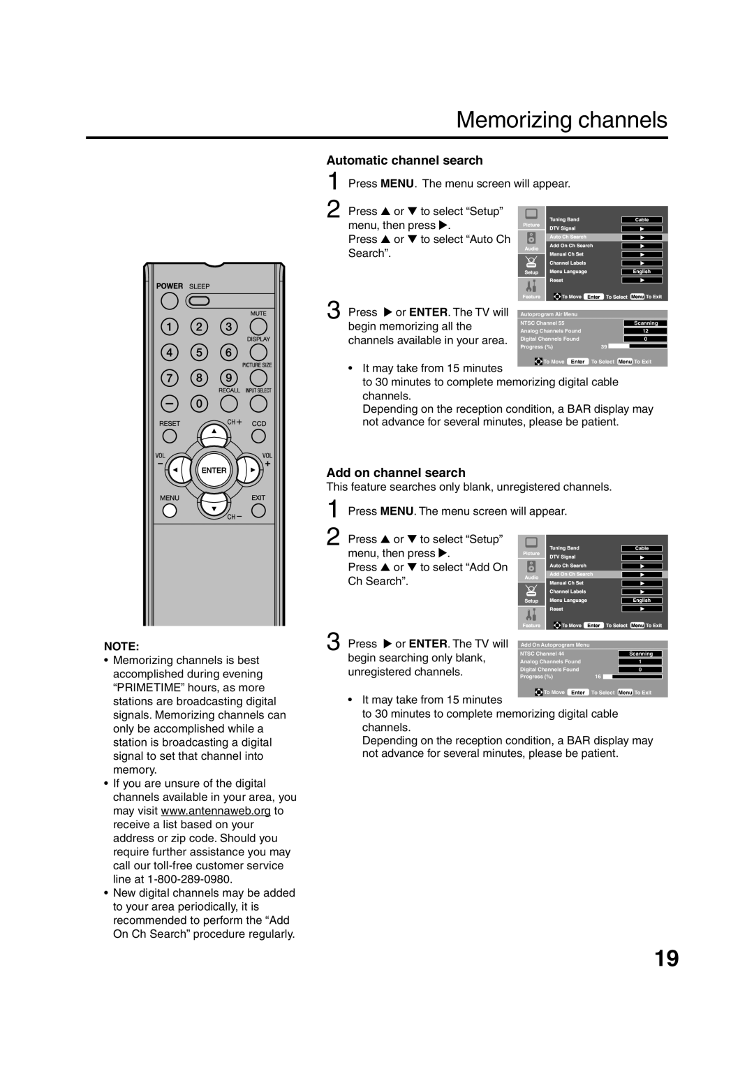 Sansui HDLCD1900 owner manual Automatic channel search, Add on channel search 