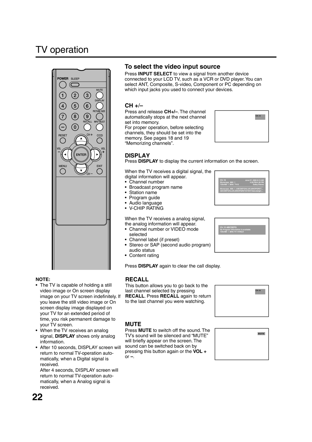 Sansui HDLCD1900 owner manual To select the video input source, Chip Rating 