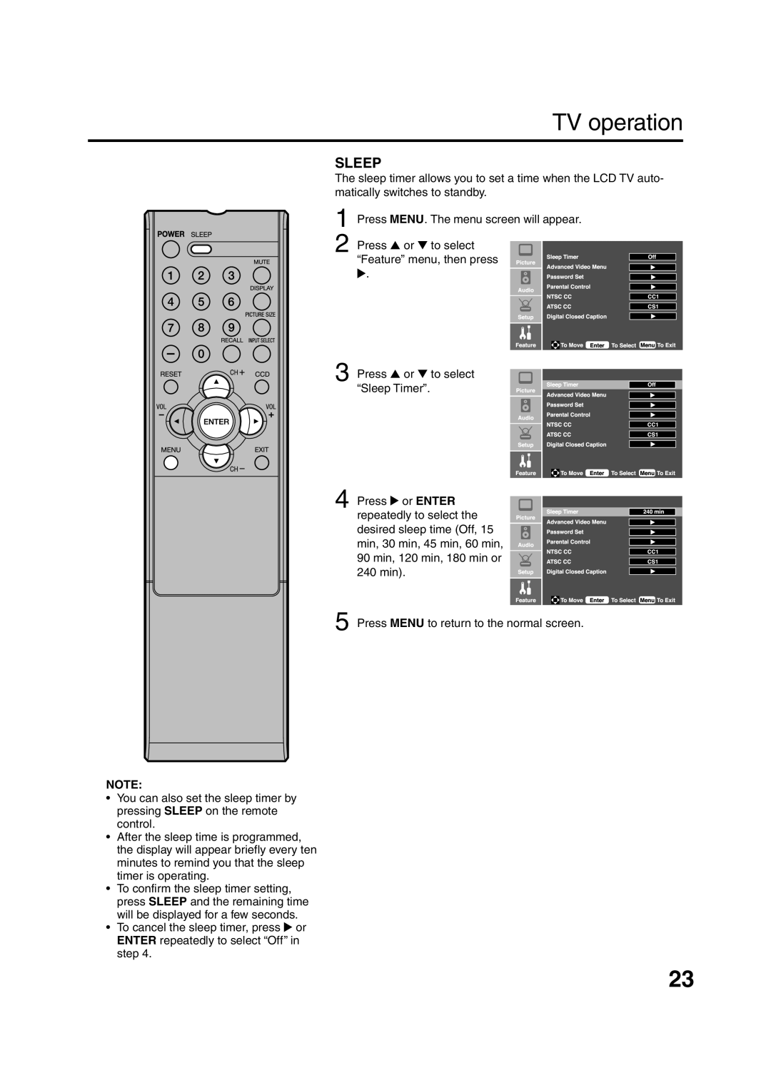 Sansui HDLCD1900 owner manual Sleep, Or Enter 