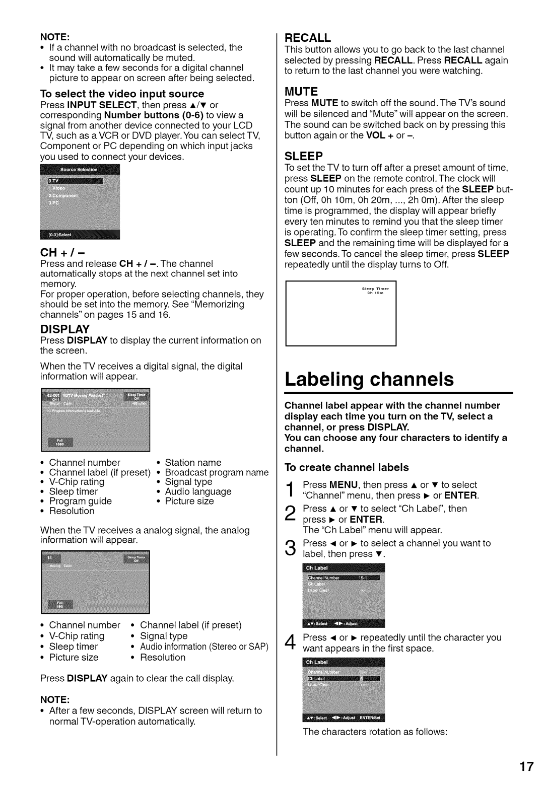 Sansui HDLCD1900A manual Labeling channels, To create channel labels, To select the video input source 