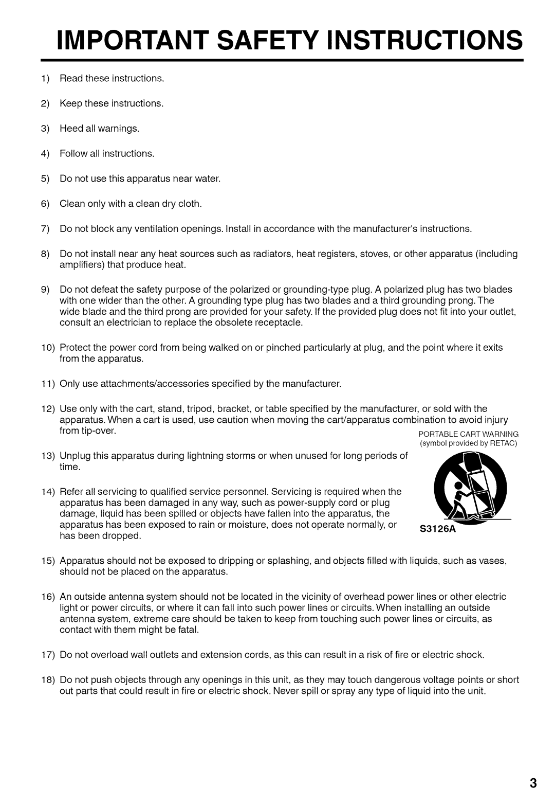 Sansui HDLCD1900A manual Important Safety Instructions, $3126A 