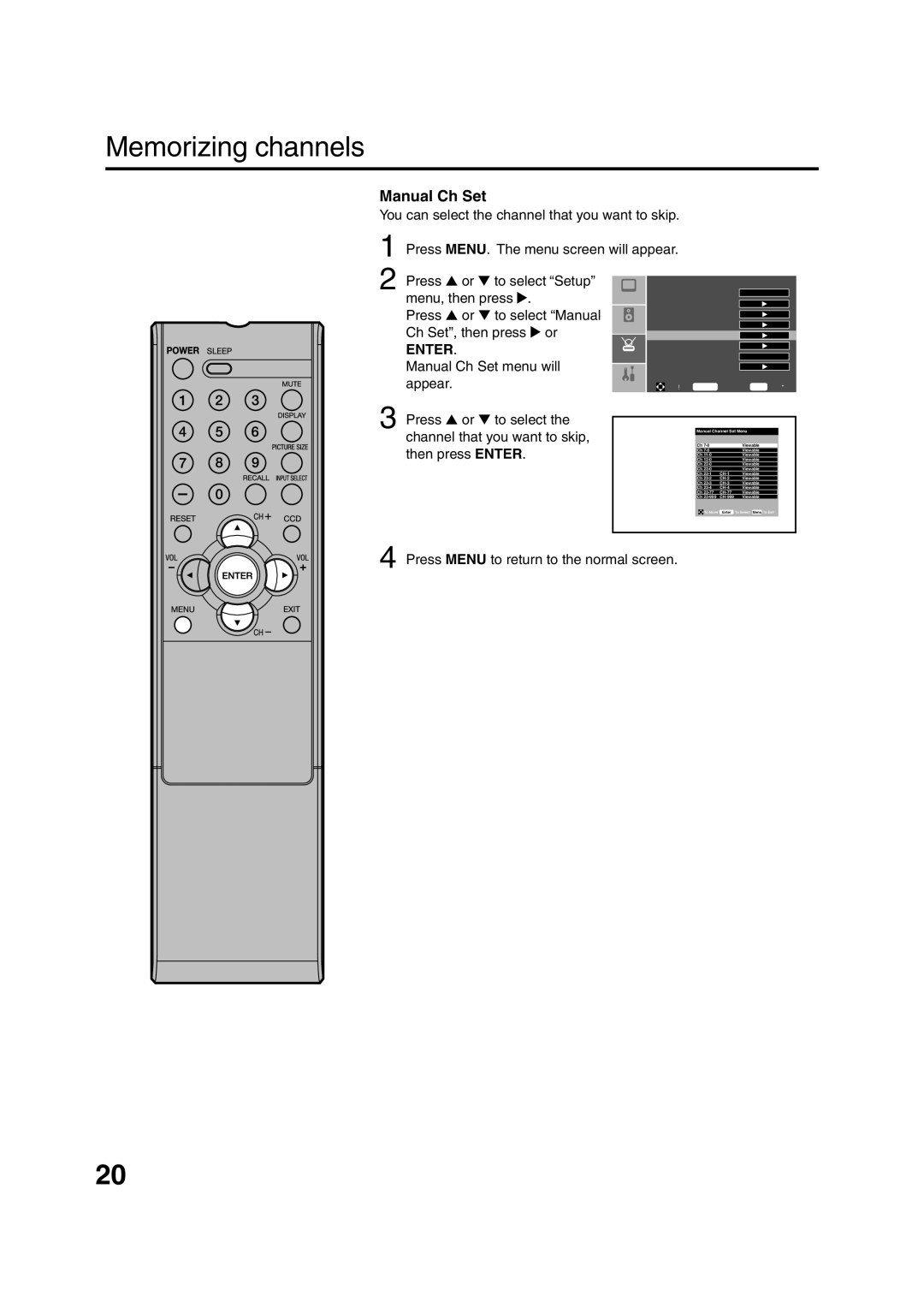 Sansui HDLCD2600 owner manual Manual Ch Set, Enter 