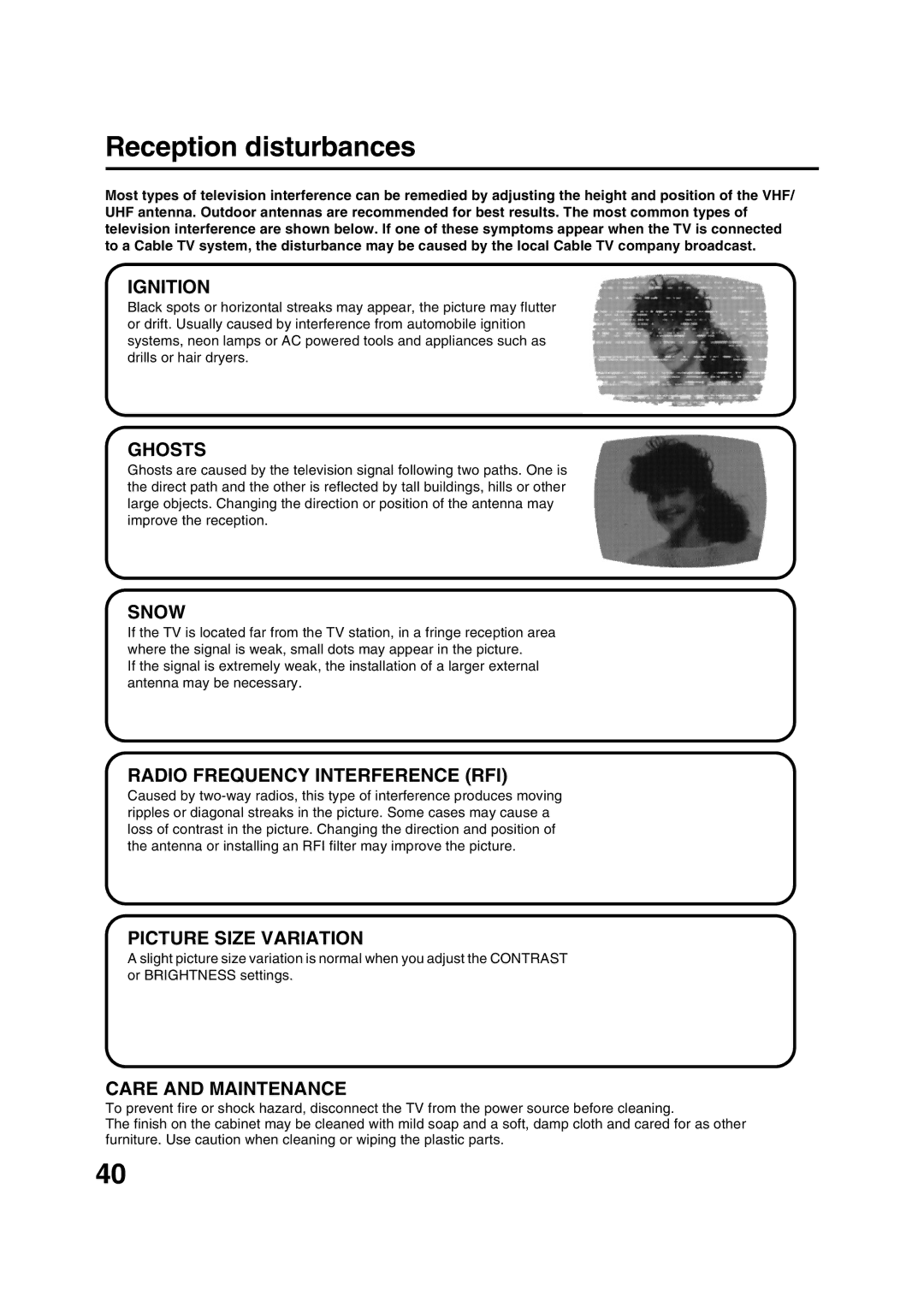 Sansui HDLCD2600 owner manual Reception disturbances, Ignition 