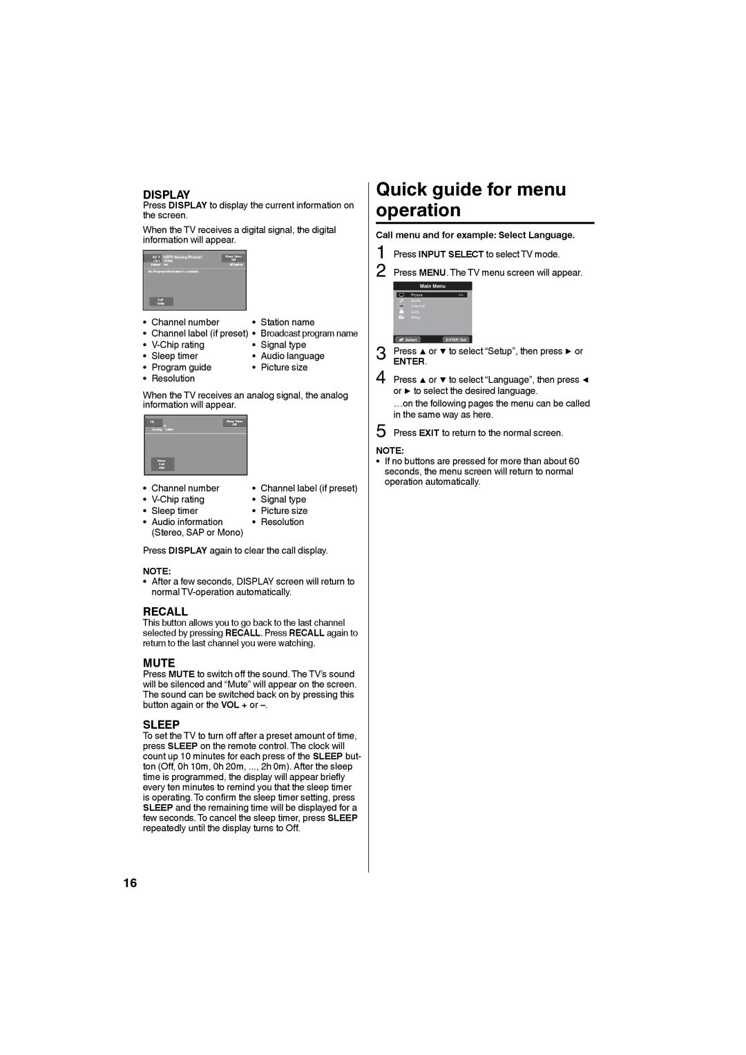 Sansui HDLCD2650 Quick guide for menu operation, Channel number Station name, Press MENU. The TV menu screen will appear 