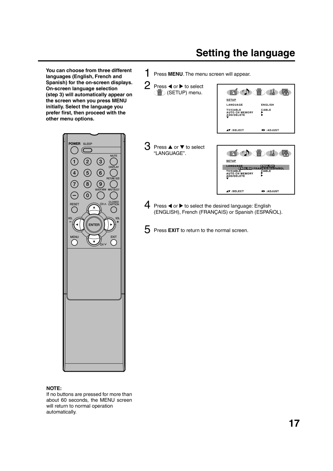 Sansui HDLCD3200 owner manual Setting the language 