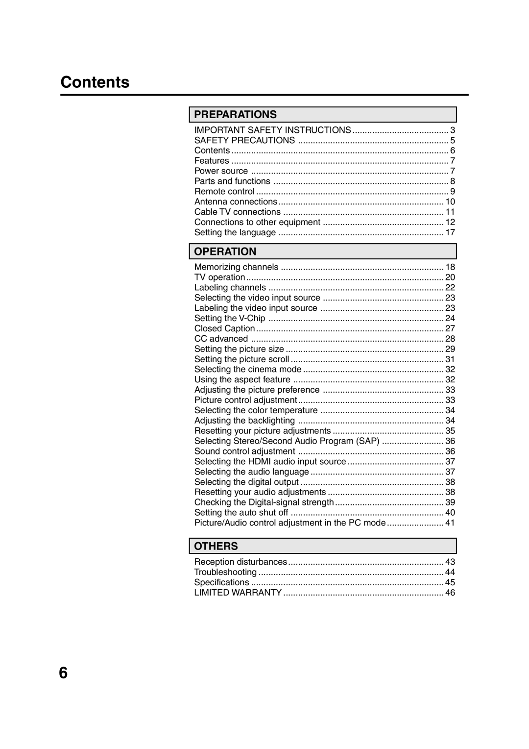 Sansui HDLCD3200 owner manual Contents 