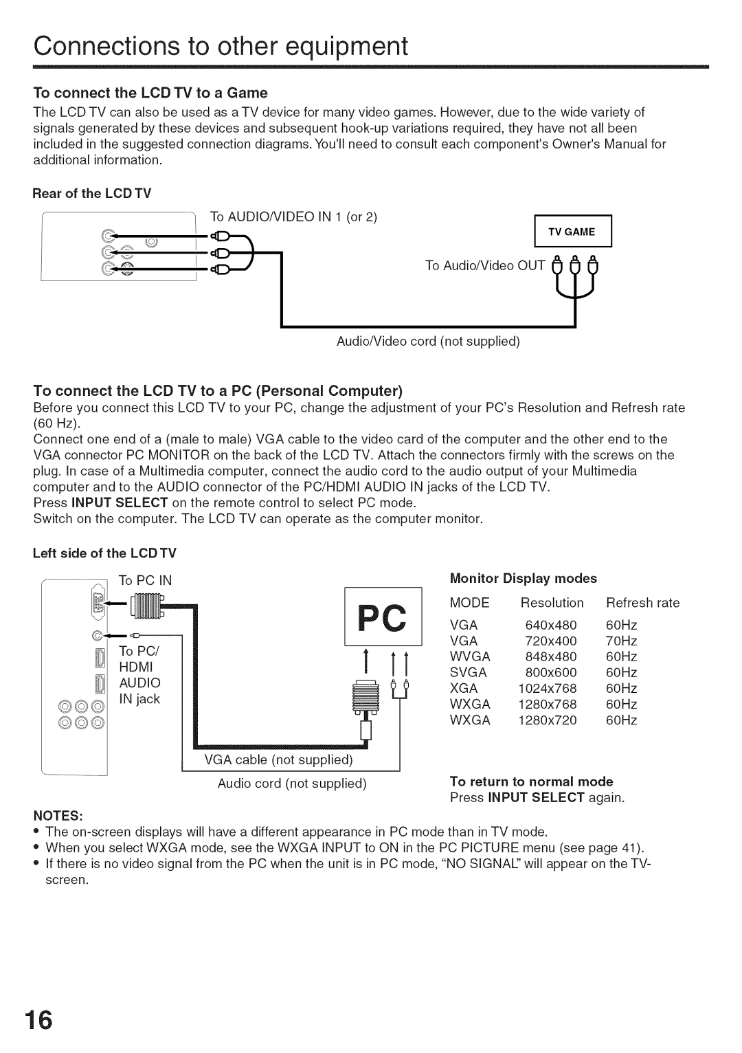 Sansui HDLCD3200A owner manual To connect the LCD TV to a PC Personal Computer, Monitor 