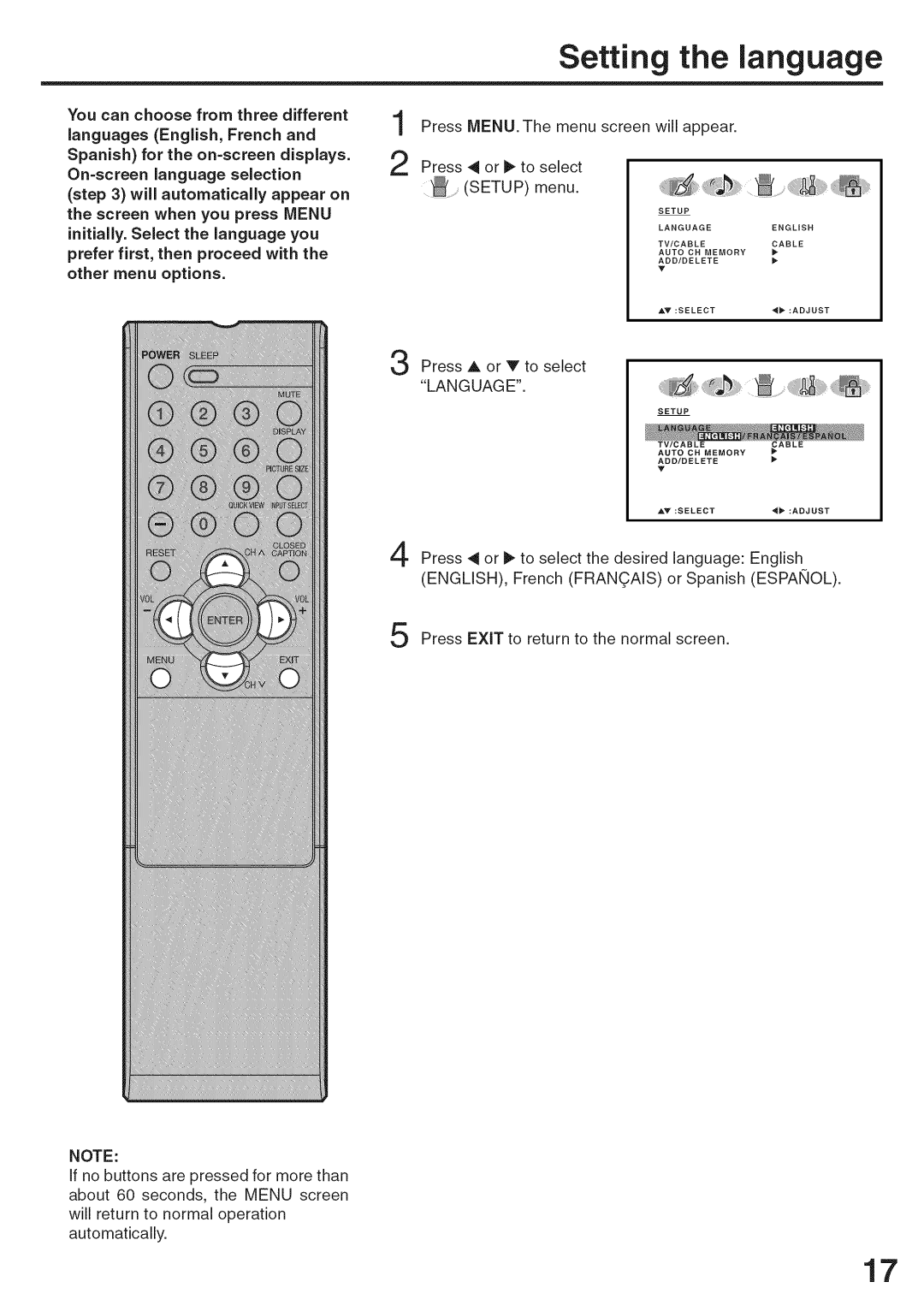 Sansui HDLCD3200A owner manual Setting the language 