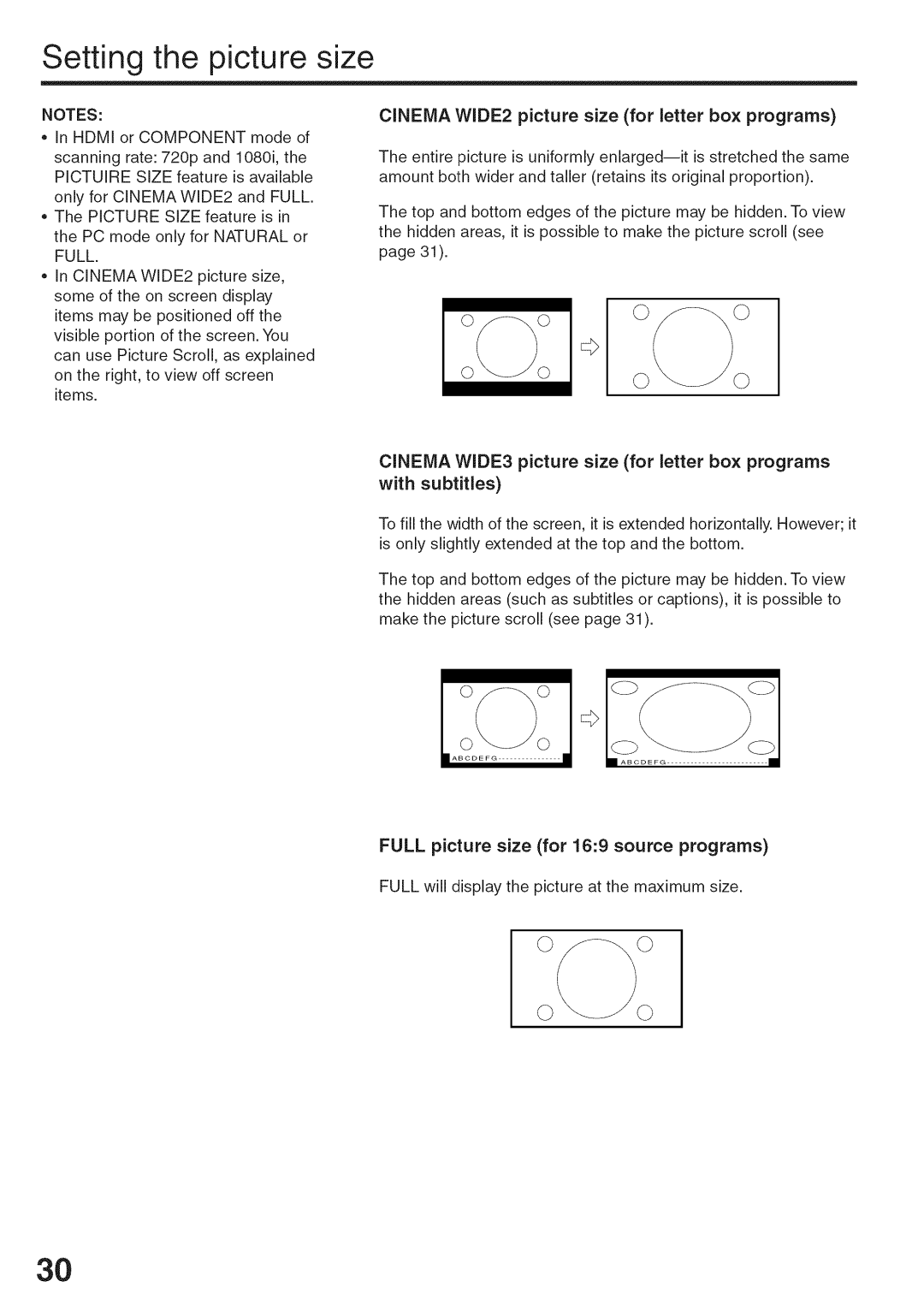 Sansui HDLCD3200A owner manual Setting the picture size 