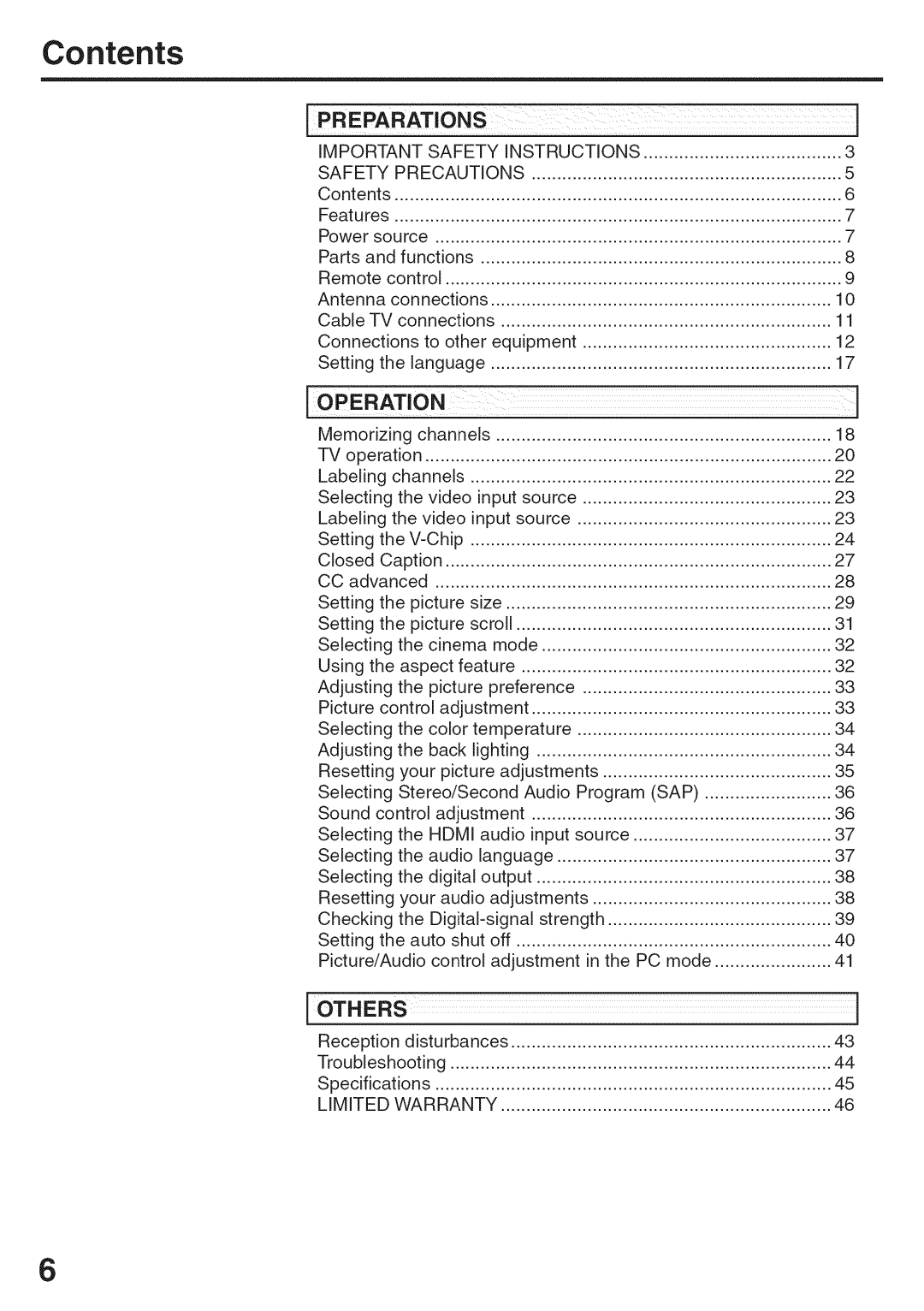 Sansui HDLCD3200A owner manual Contents 