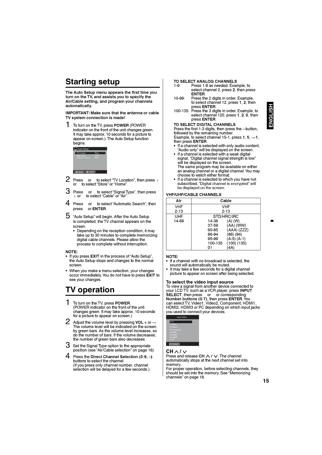 Sansui HDLCD4050 owner manual TV operation, To select the video input source 