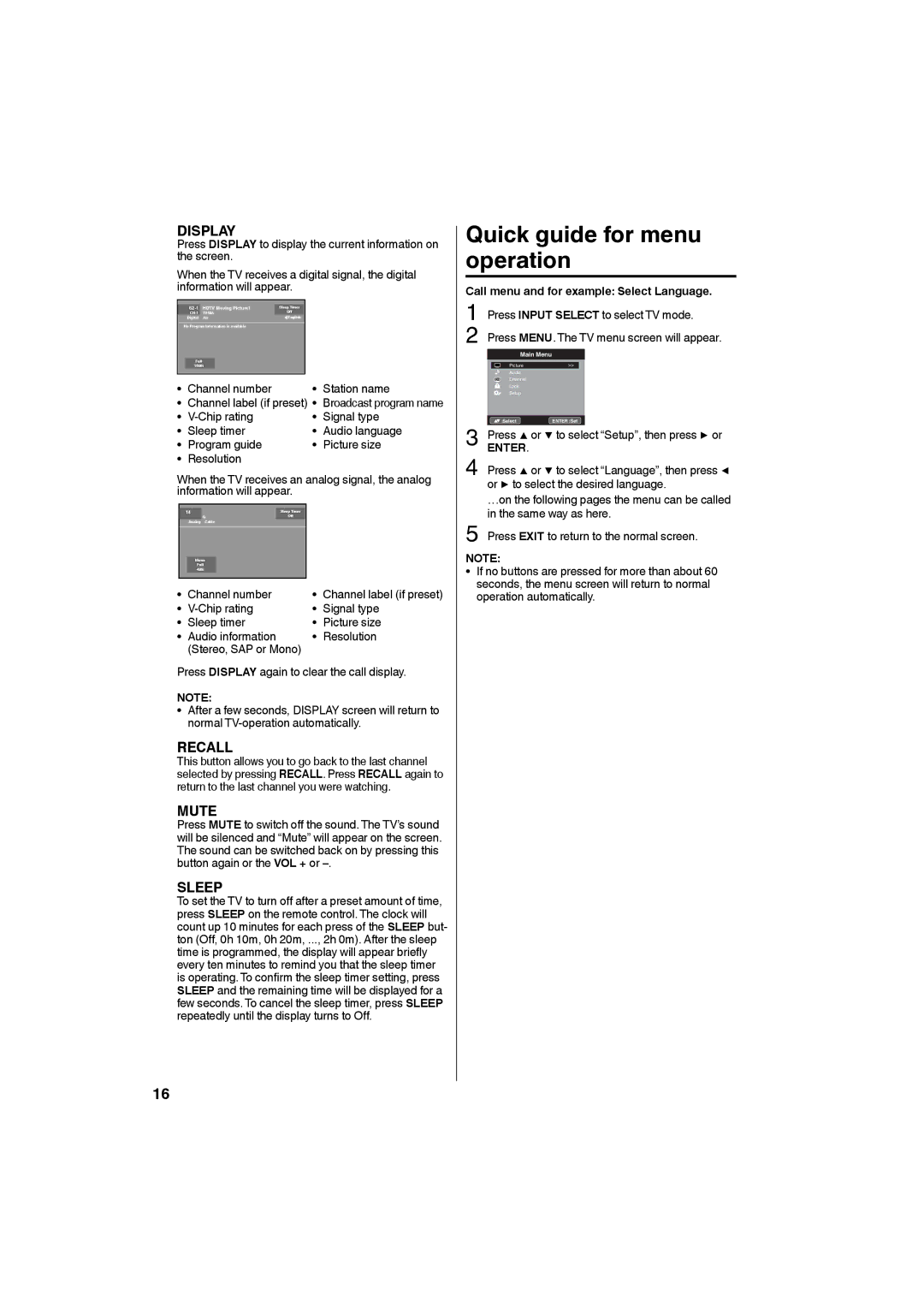 Sansui HDLCD4050 Quick guide for menu operation, Channel number Station name, Press MENU. The TV menu screen will appear 