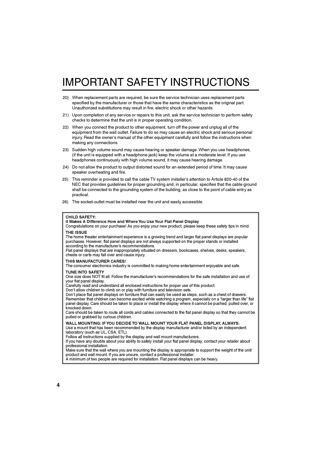 Sansui HDLCD4050 owner manual Child Safety, Issue, This Manufacturer Cares, Tune Into Safety 