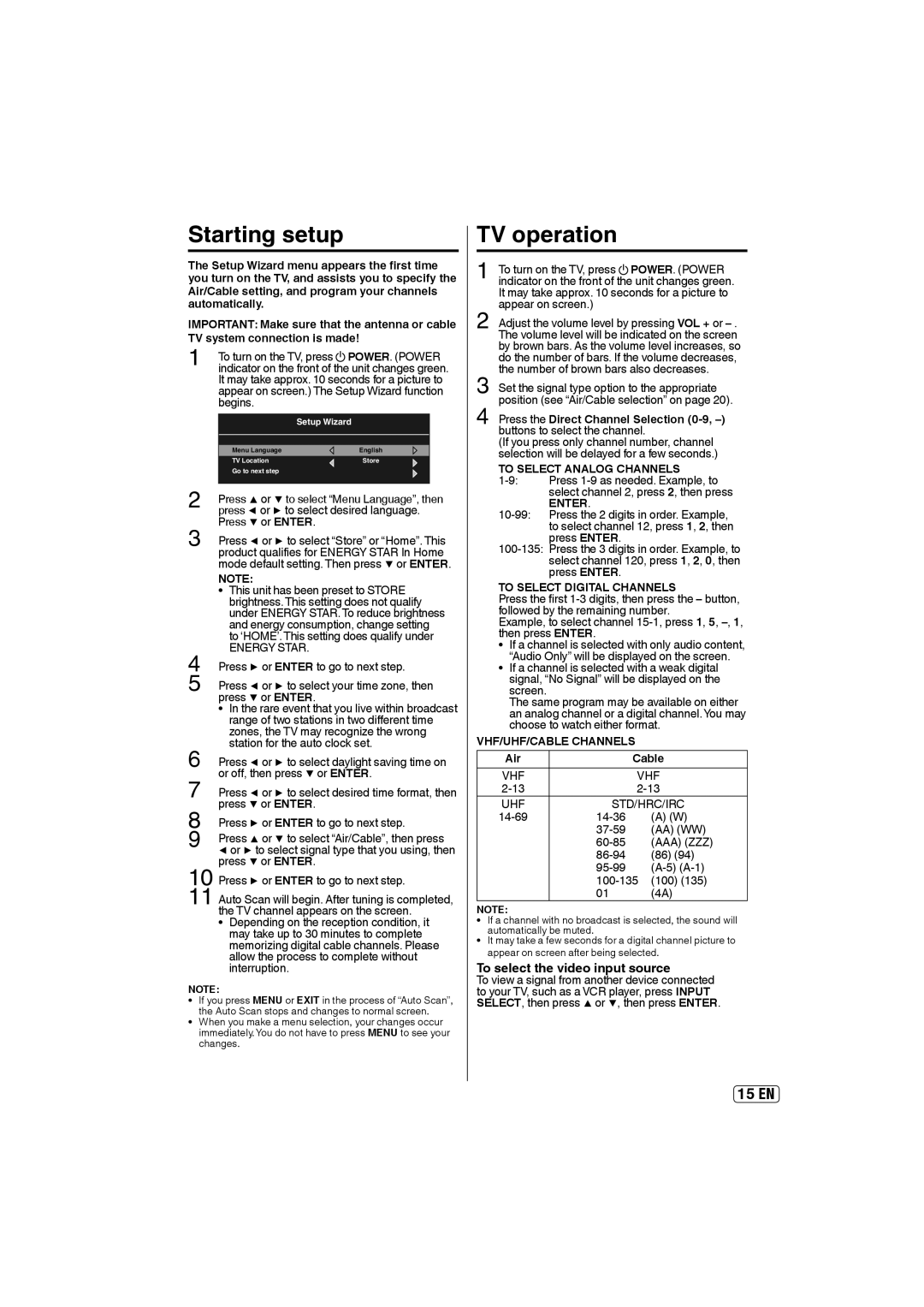 Sansui HDLCD4060 owner manual Starting setup, TV operation, To select the video input source 