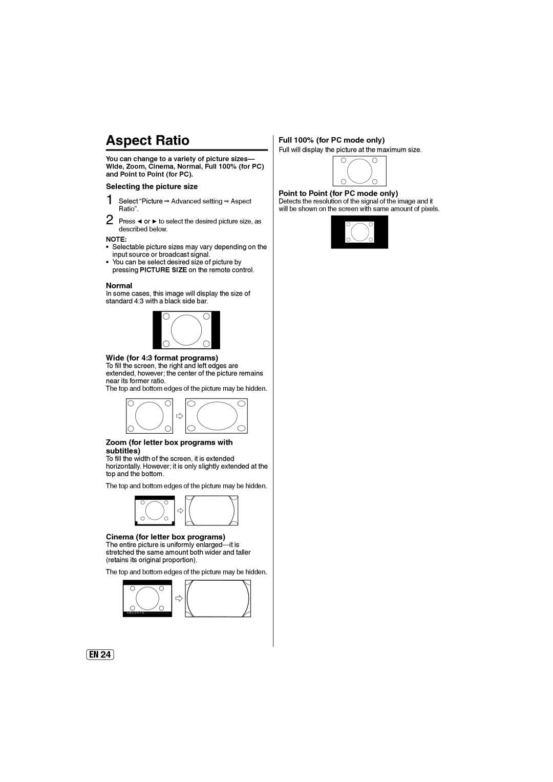 Sansui HDLCD4060 owner manual Aspect Ratio 