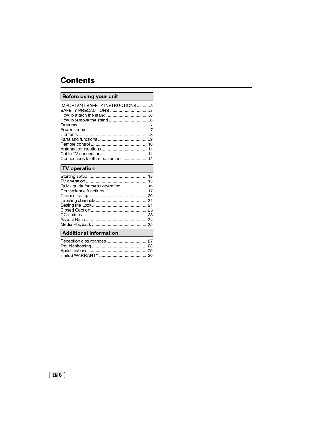 Sansui HDLCD4060 owner manual Contents 