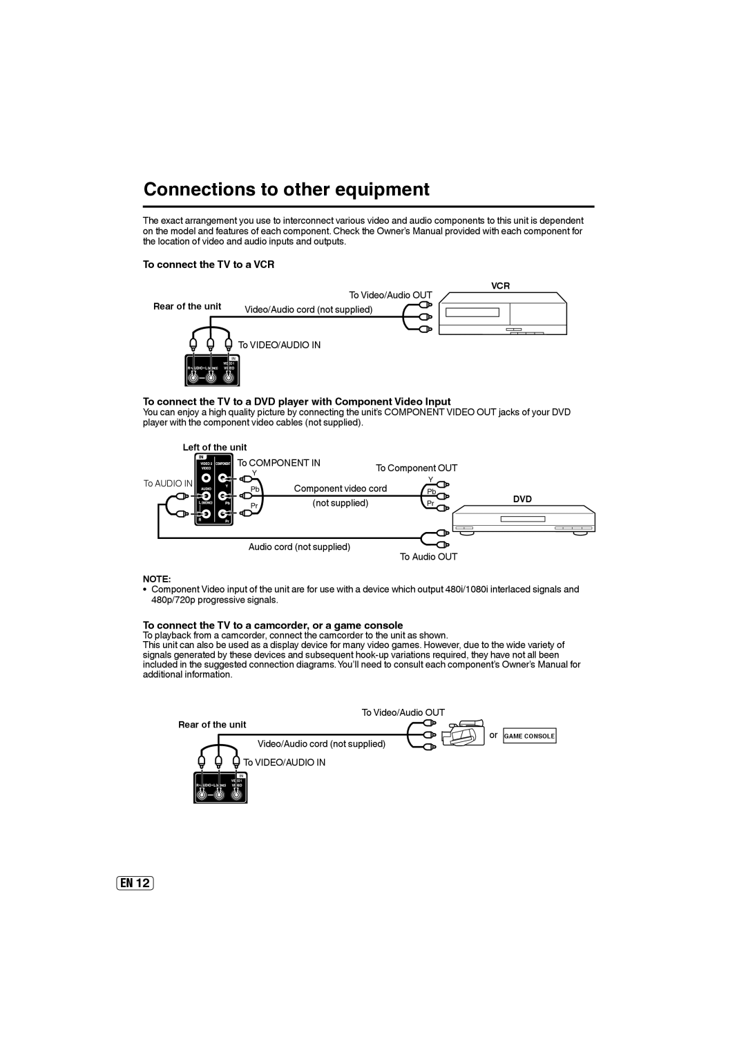 Sansui HDLCD5050A owner manual Connections to other equipment, To connect the TV to a VCR, Vcr 